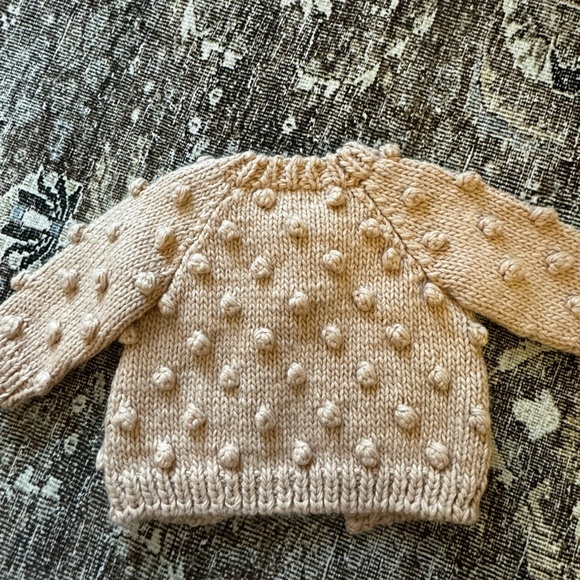 Blueberry Hill Crocheted Single-Button Popcorn Cardigan -Latte Sweater 12-24 - Picture 3 of 5